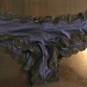 NWT L Victoria's Secret Blue and Black Lace Panty